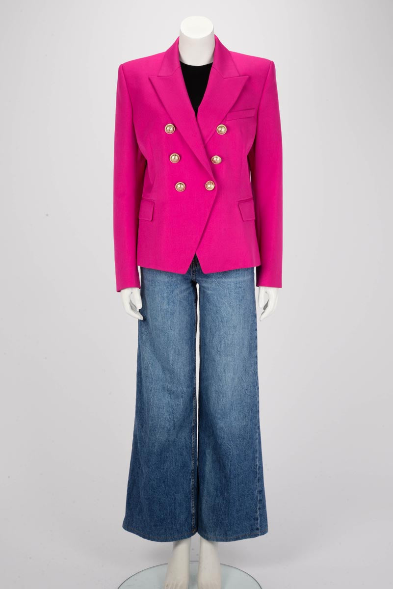 Balmain Magenta Wool Double Breasted Blazer FR 46