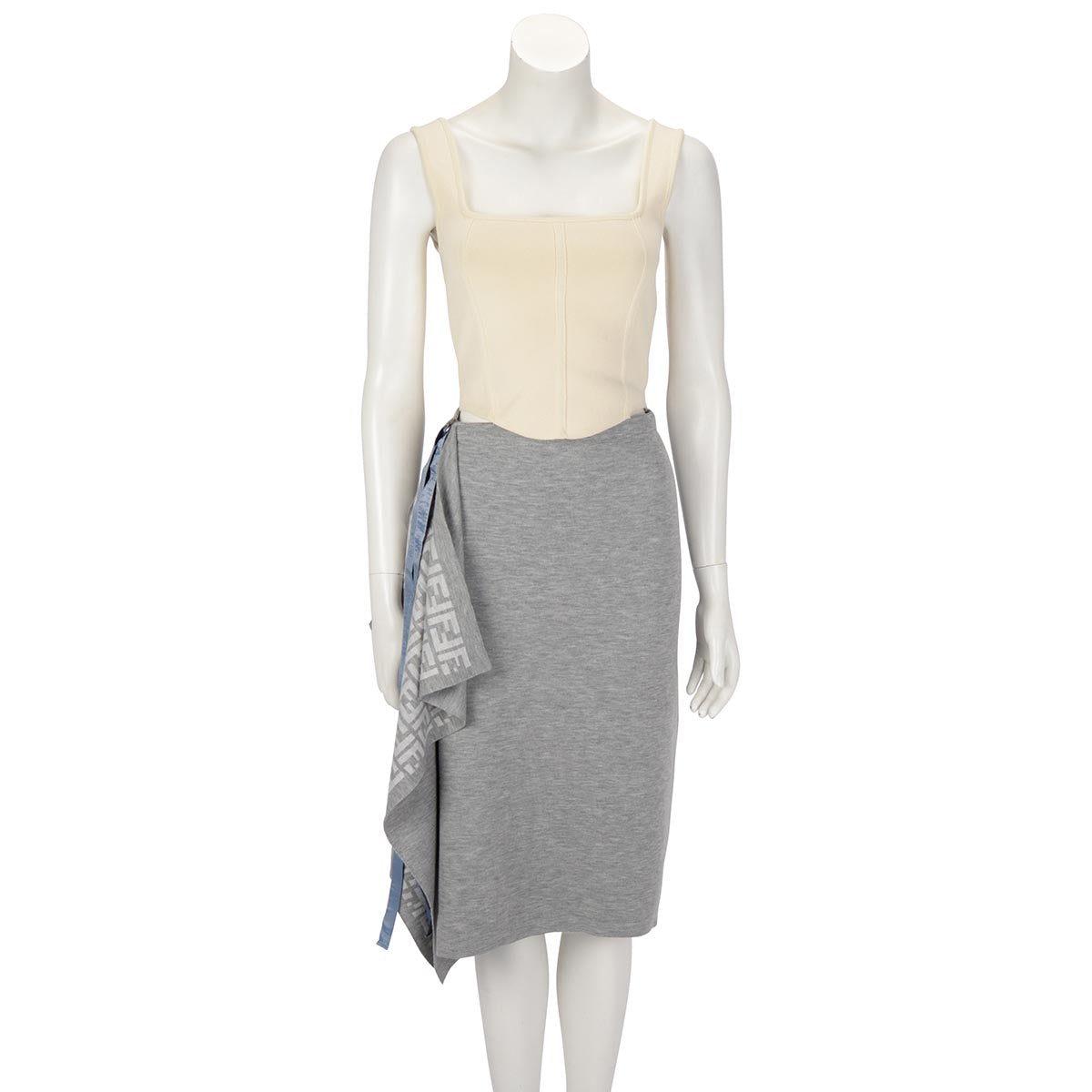 Fendi Grey Wool Asymmetric Midi Skirt IT 38