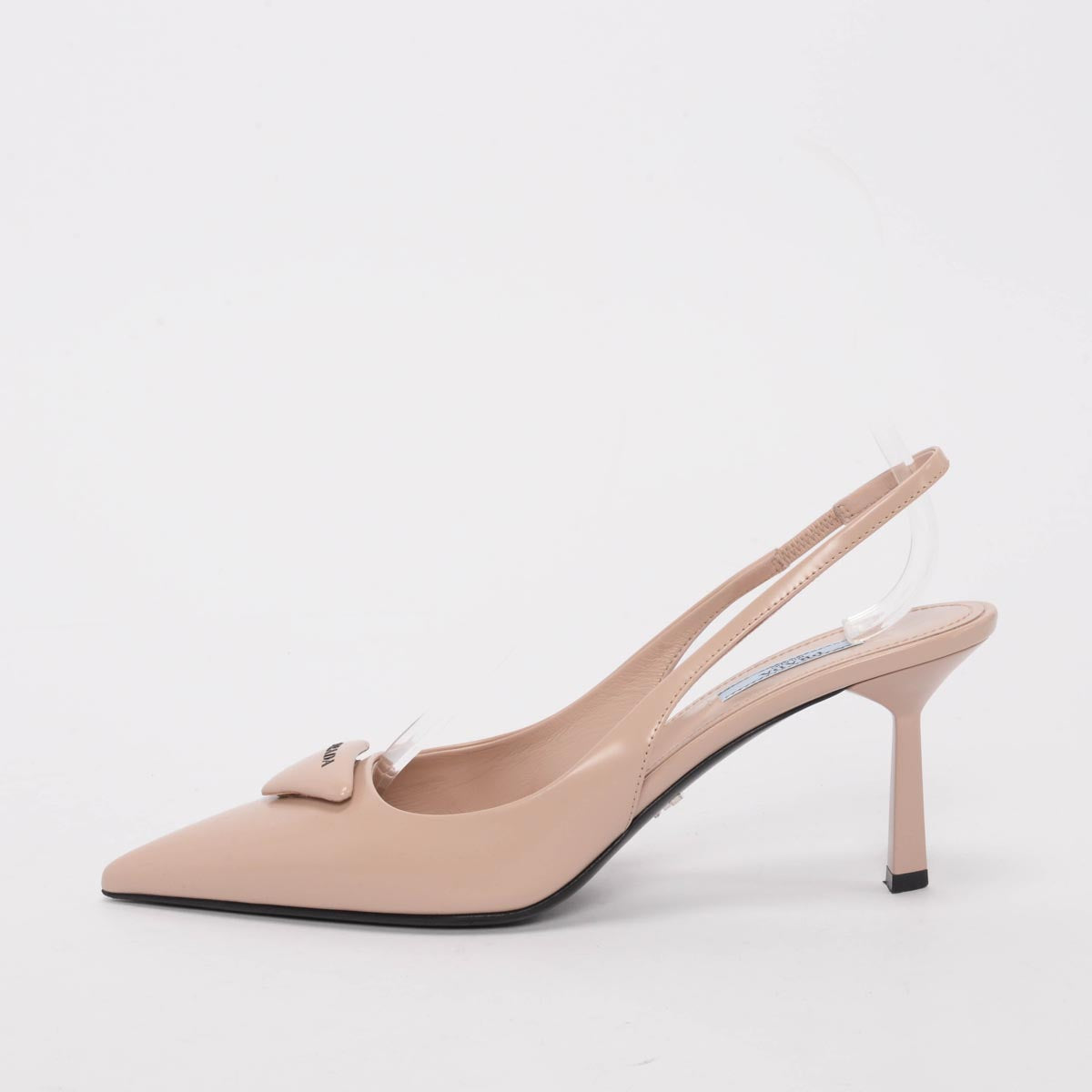 Prada Cipria Brushed Leather Logo Slingback Pumps 38