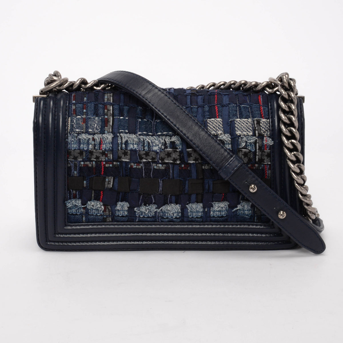 Chanel Navy Patchwork Enchained Old Medium Boy Bag