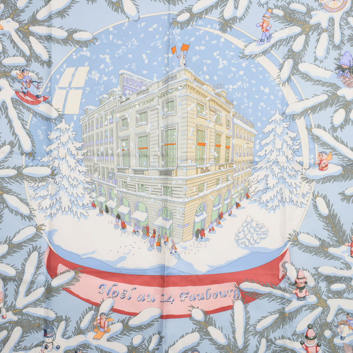 Hermes Light Blue Silk Noel Au 24 Faubourg Scarf
