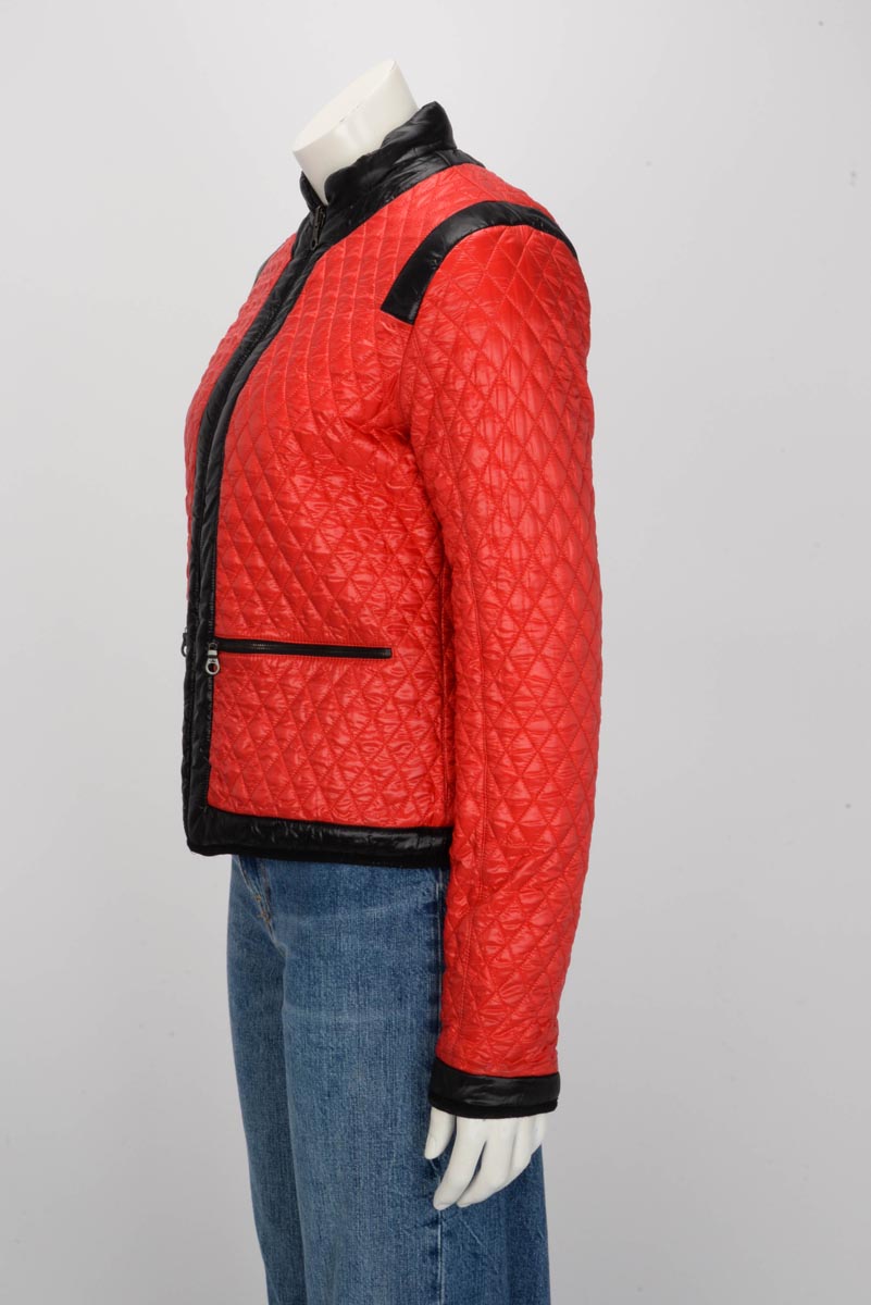 Chanel Black & Red Quilted Nylon Reversible CC Jacket FR 38