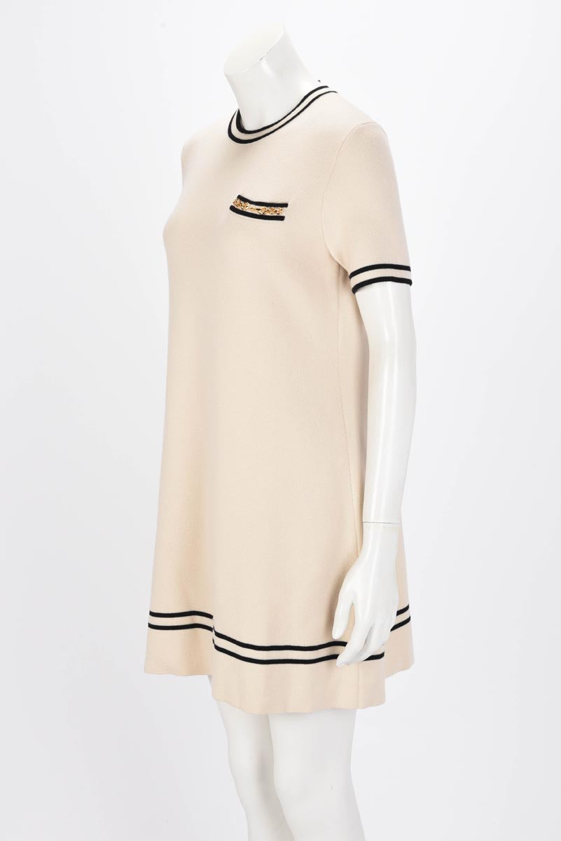 Gucci Ivory Wool Contrast Trim Horsebit Mini Dress M