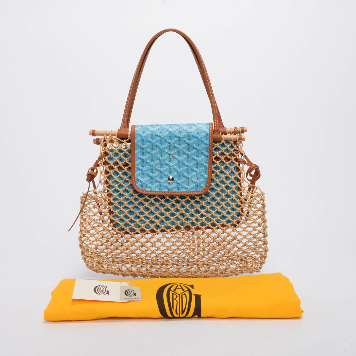Goyard Turquoise Goyardine Canvas & Raffia Mesh Aligre Tote