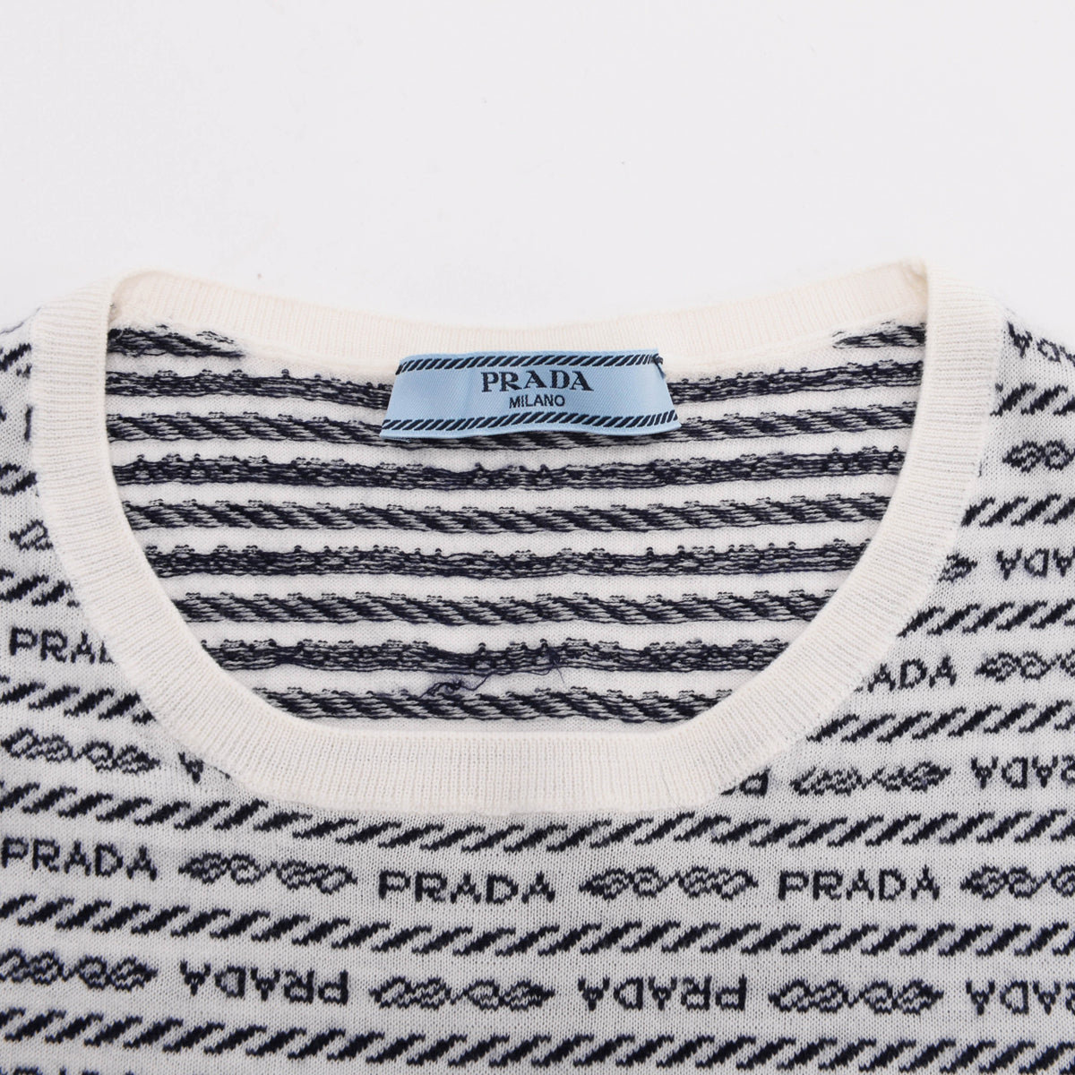 Prada Black & White Wool Logo Intarsia Knit Top IT 40