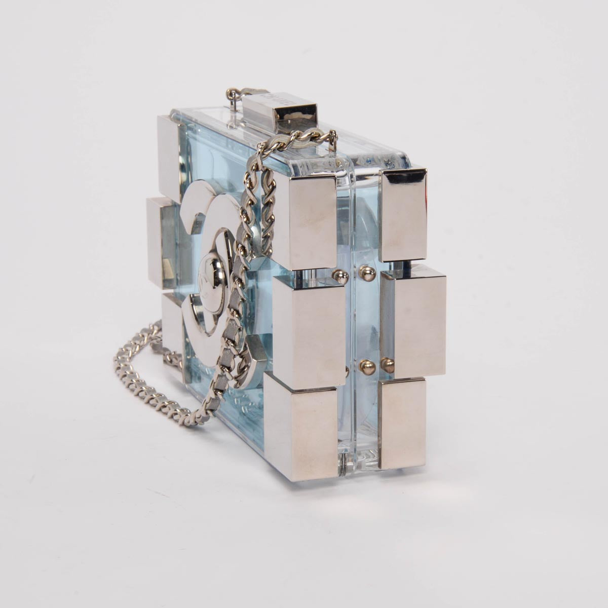 Chanel Blue Clear Plexiglass Boy Brick Lego Clutch