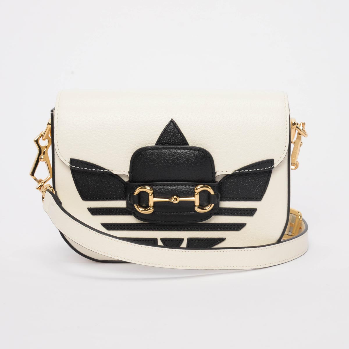 Gucci x Adidas White Textured Dollar Calfskin Horsebit 1955 Mini Bag