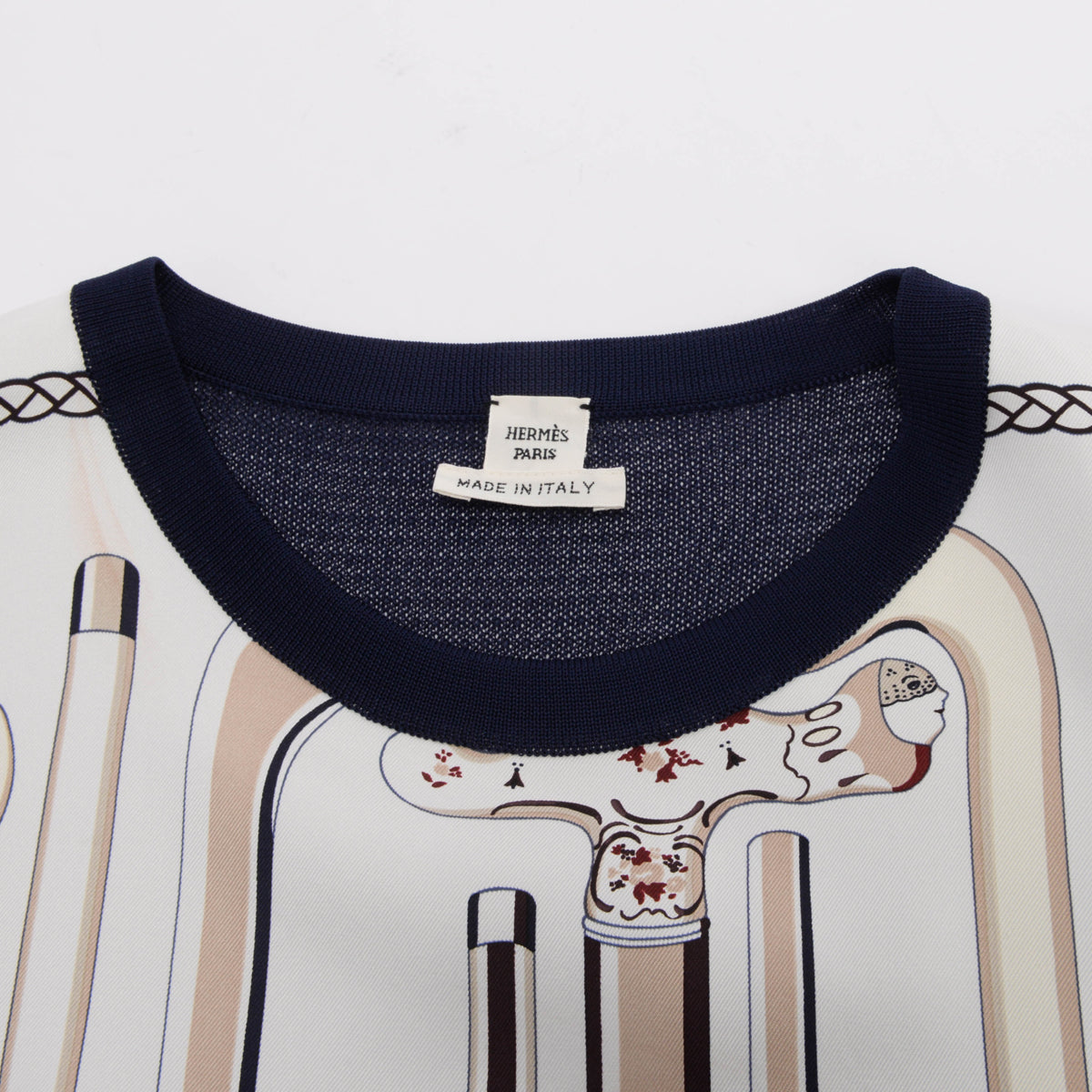 Hermes Navy & Beige Silk Twillaine Cannes et Cannes Top FR 38