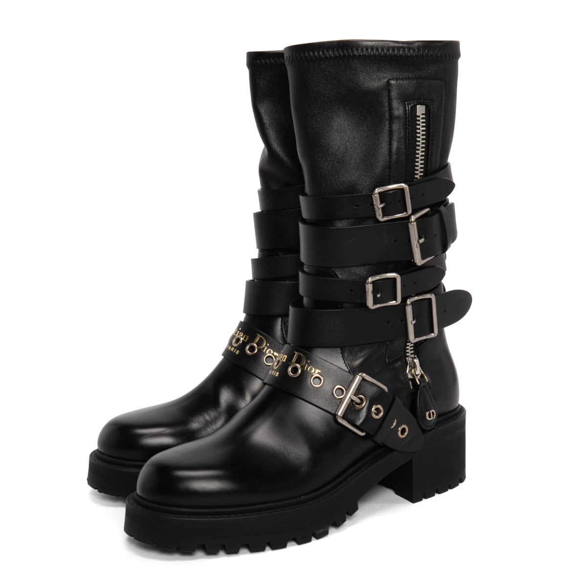 Dior Black Calf D-Fight Buckled Boots 38