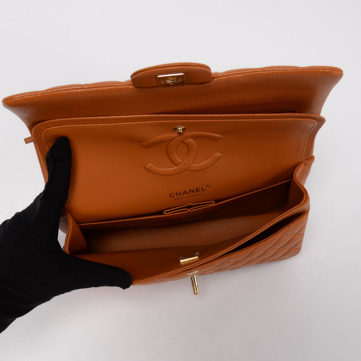 Chanel Caramel Quilted Caviar Medium Classic Flap Bag