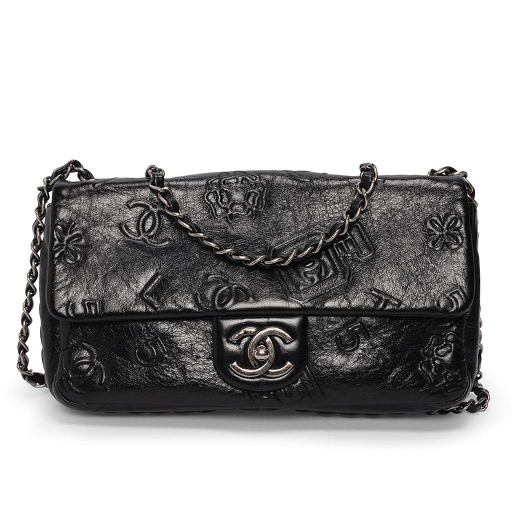 Chanel Black Precious Symbols Embossed Calf Medium Flap Bag