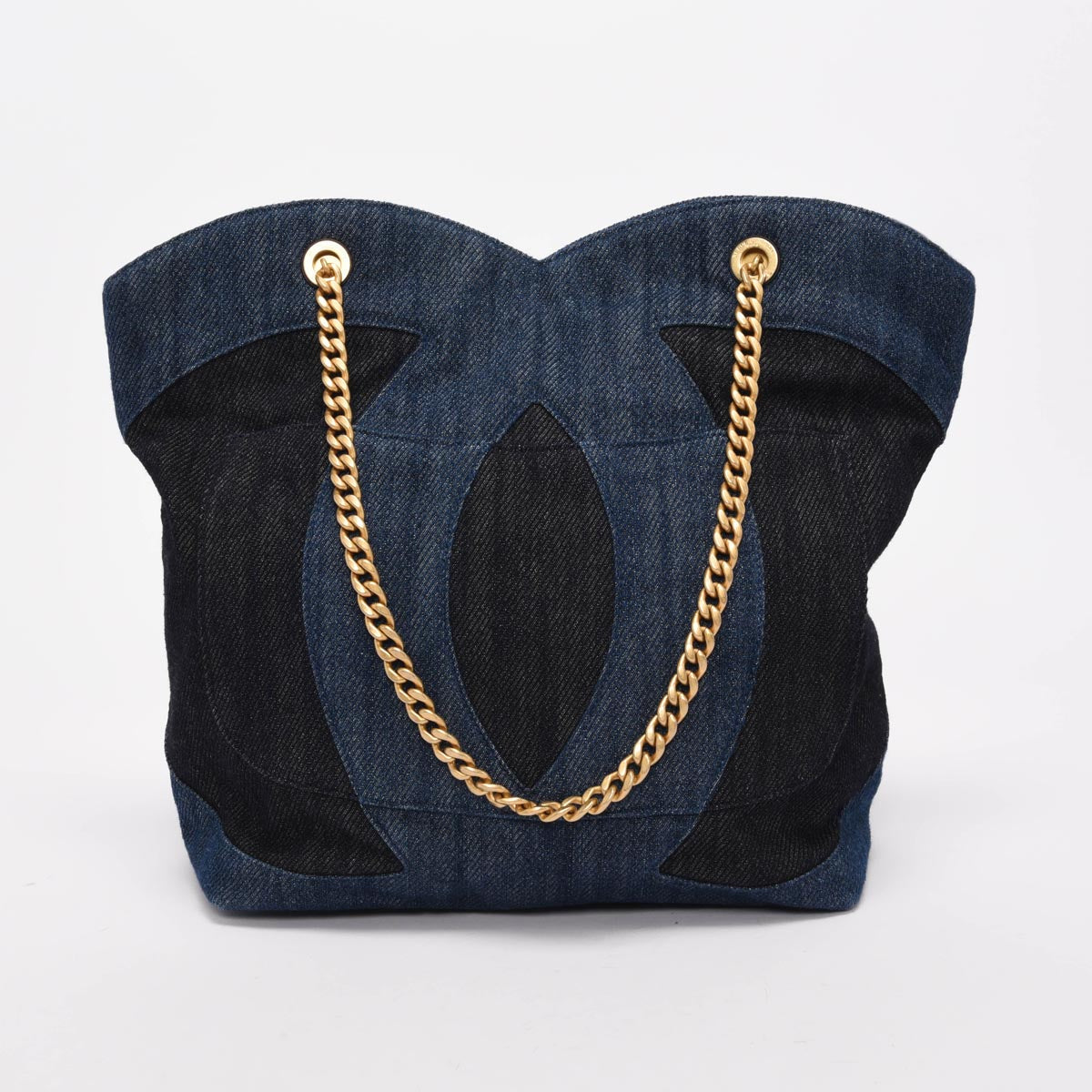 Chanel Two Tone Denim Large CC Shopping Tote