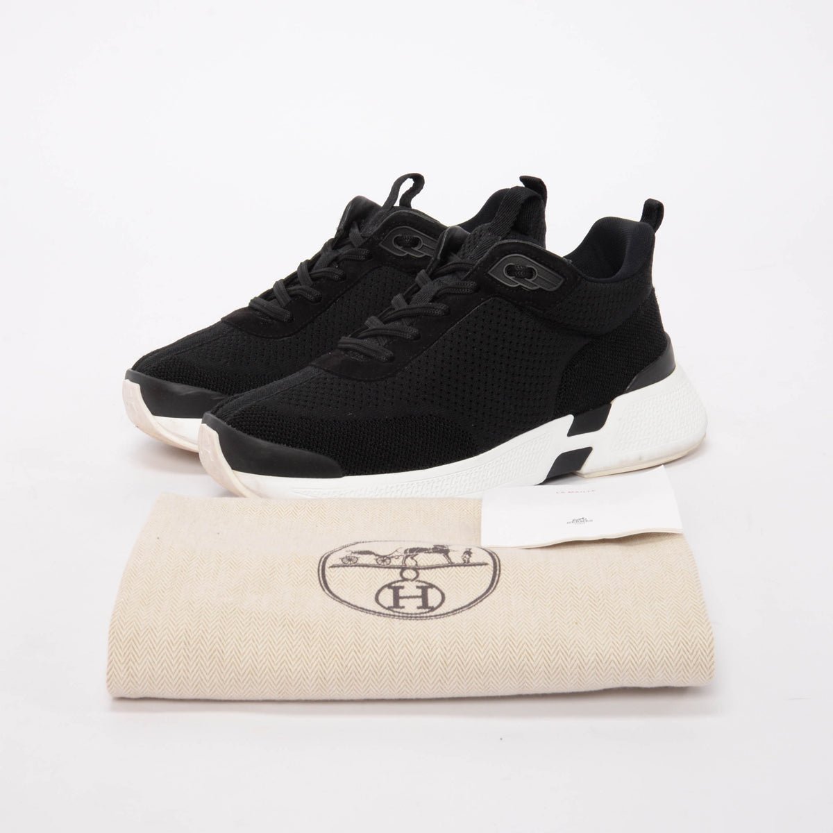 Hermes Black Technical Knit Heros Sneakers 37