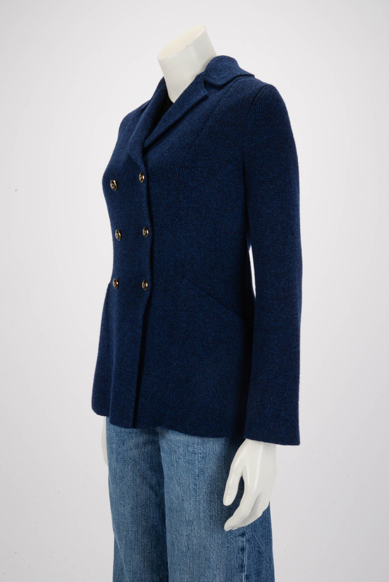 Dior Blue Wool Knit Double Breasted Jacket FR 40