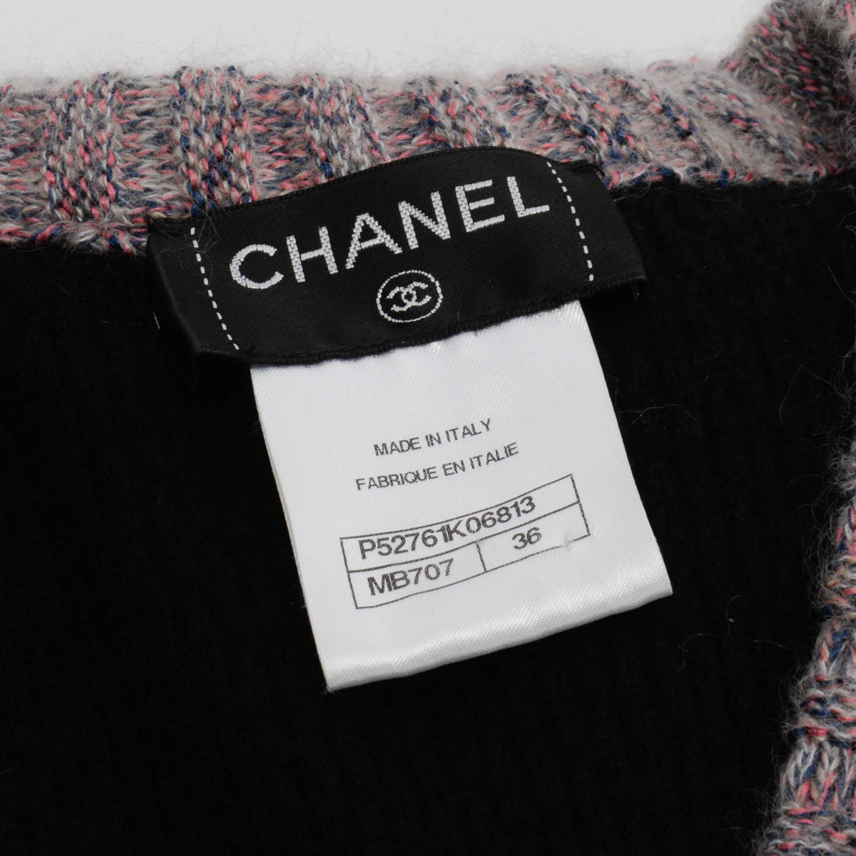 Chanel Black & Purple Cashmere Camellia Button Dress FR 36
