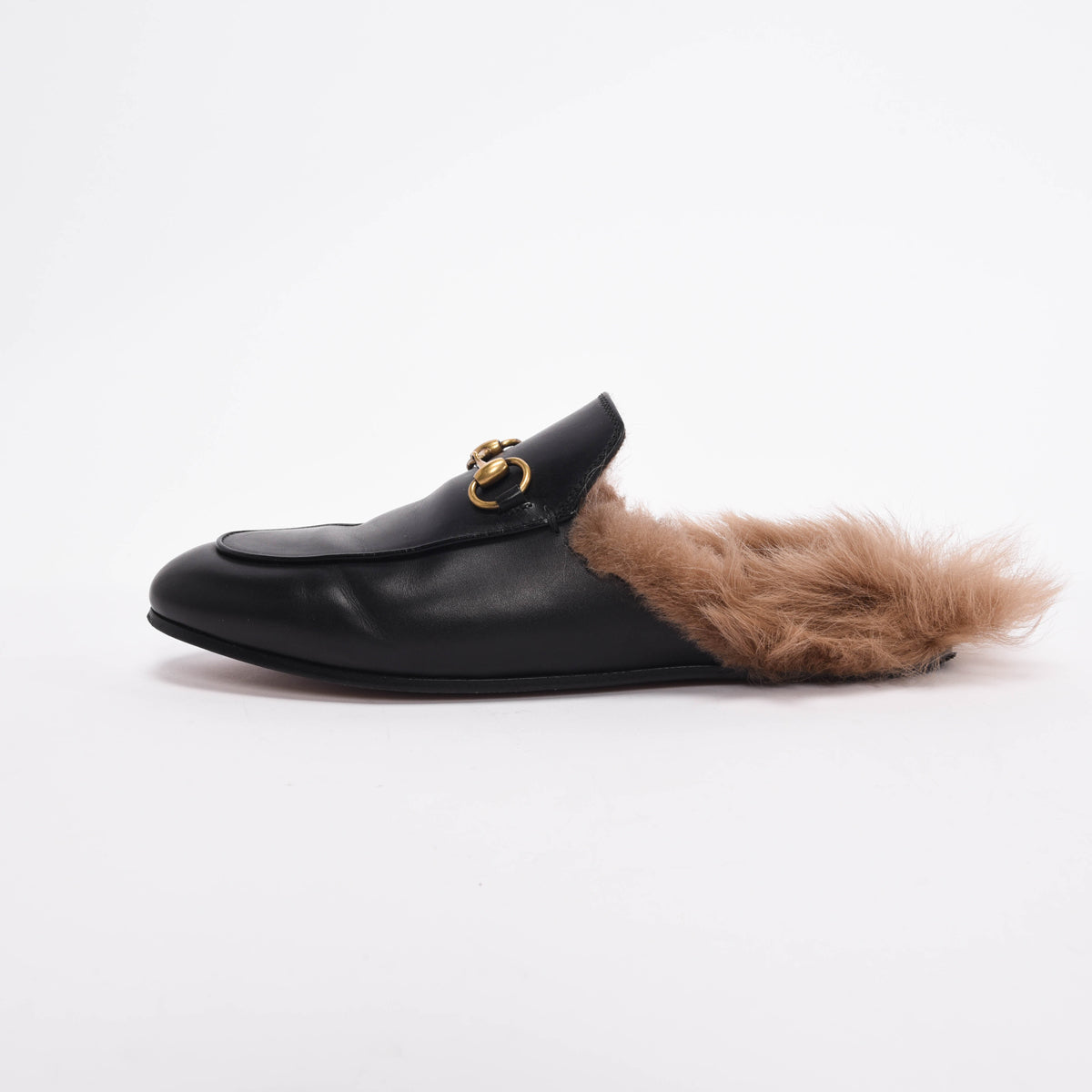 Gucci Black Leather Fur Lined Princetown Slippers 37