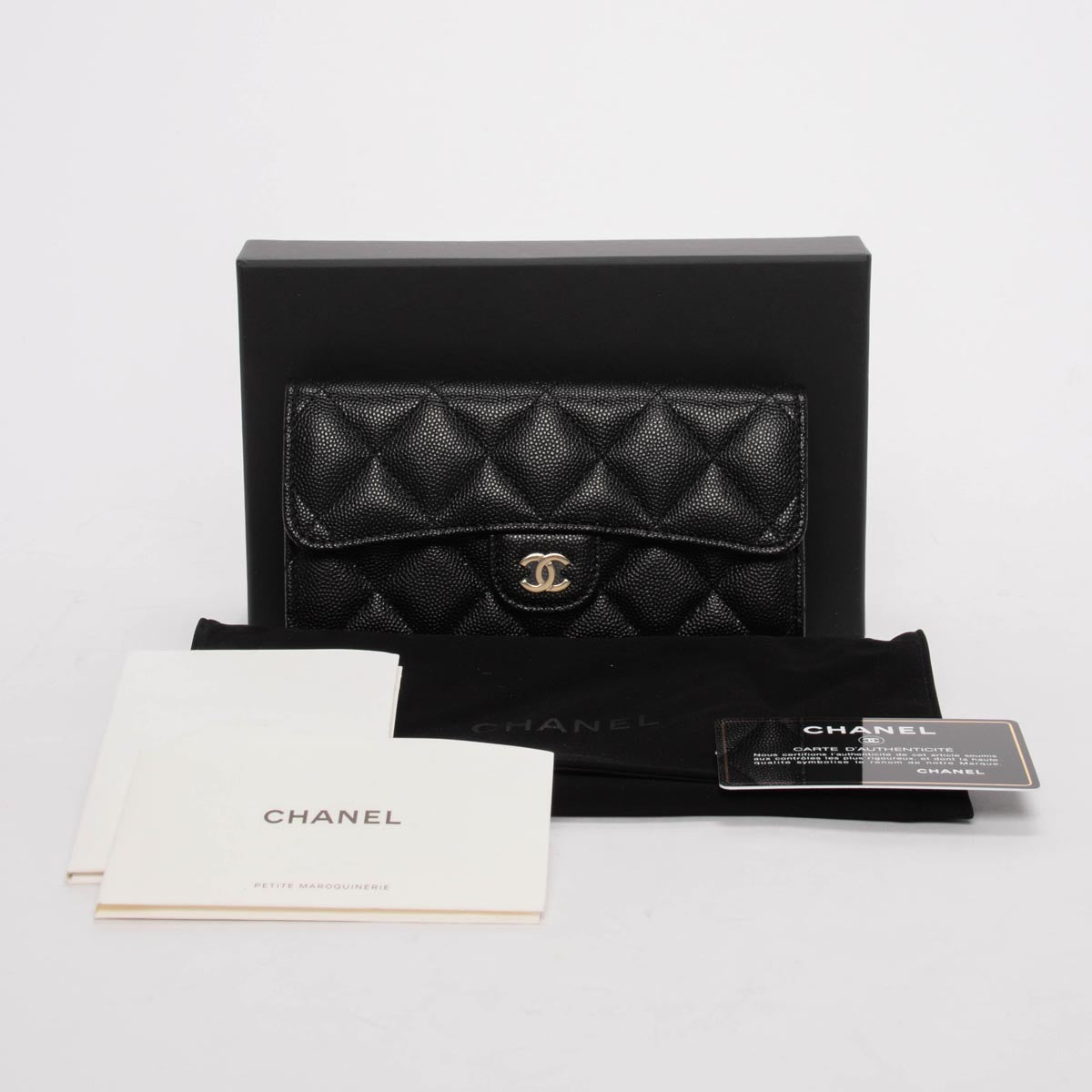 Chanel Black Quilted Caviar Medium Flap Wallet