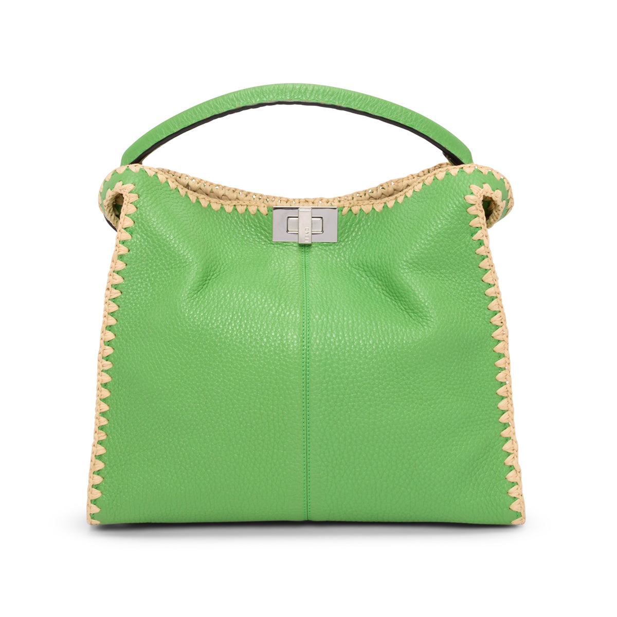 Fendi Lime Calfskin & Raffia Medium Peekaboo X-Lite Bag