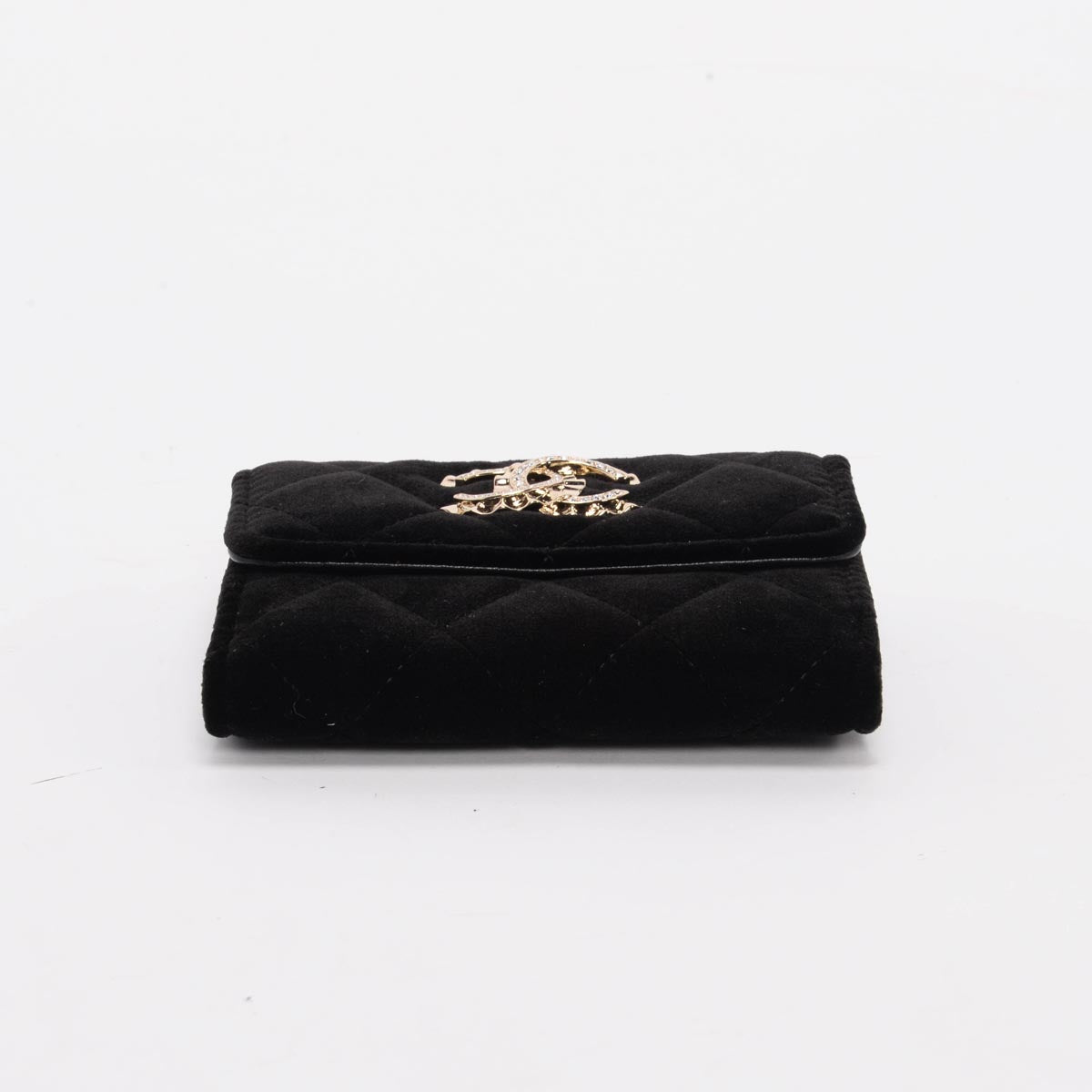 Chanel Black Quilted Velvet CC Flap Card Holder