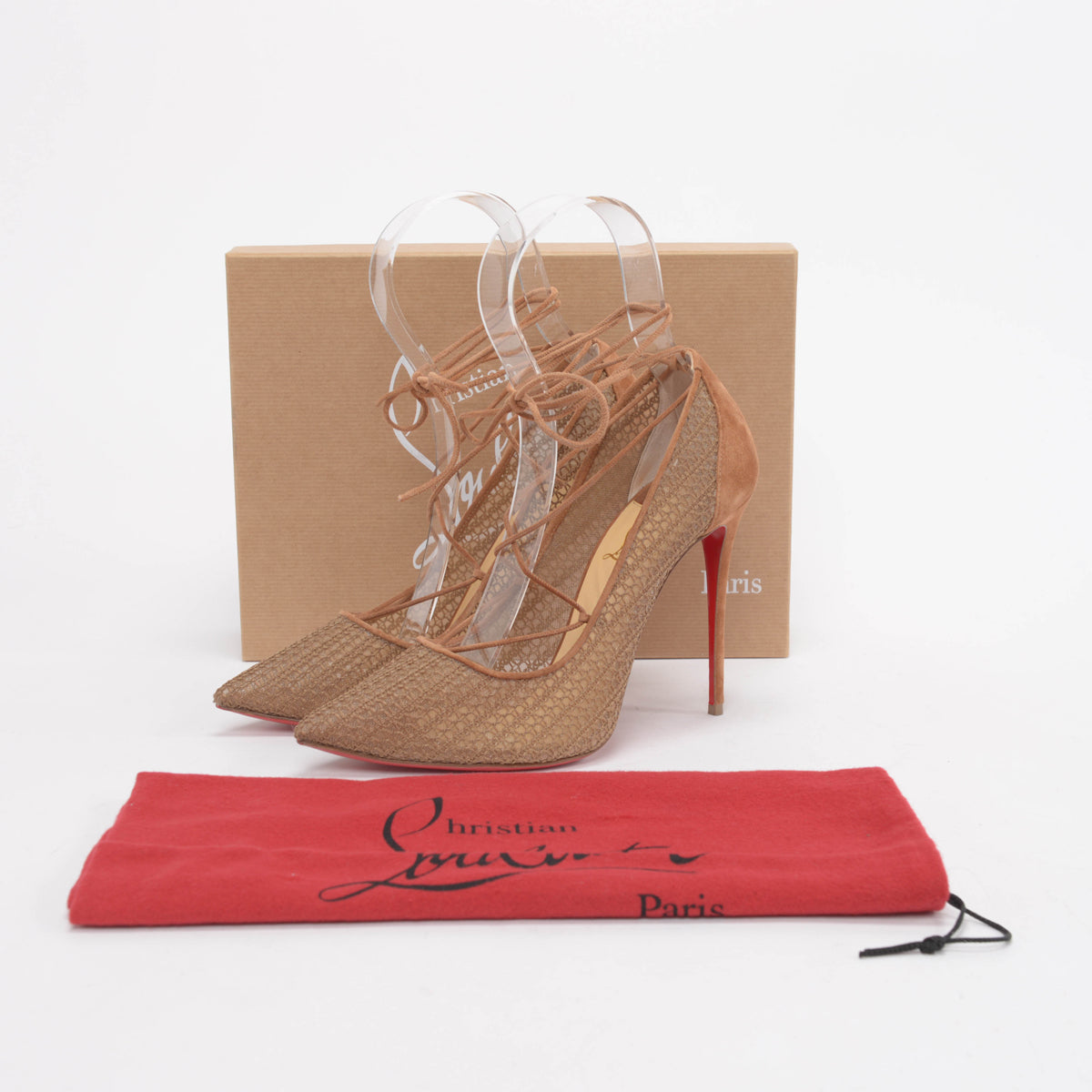 Christian Louboutin Biscotto Suede & Mesh Peropik 100 Pumps 40