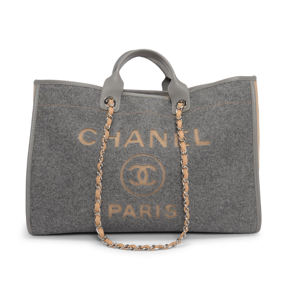 Chanel Grey & Beige Wool Felt Large Deauville Tote