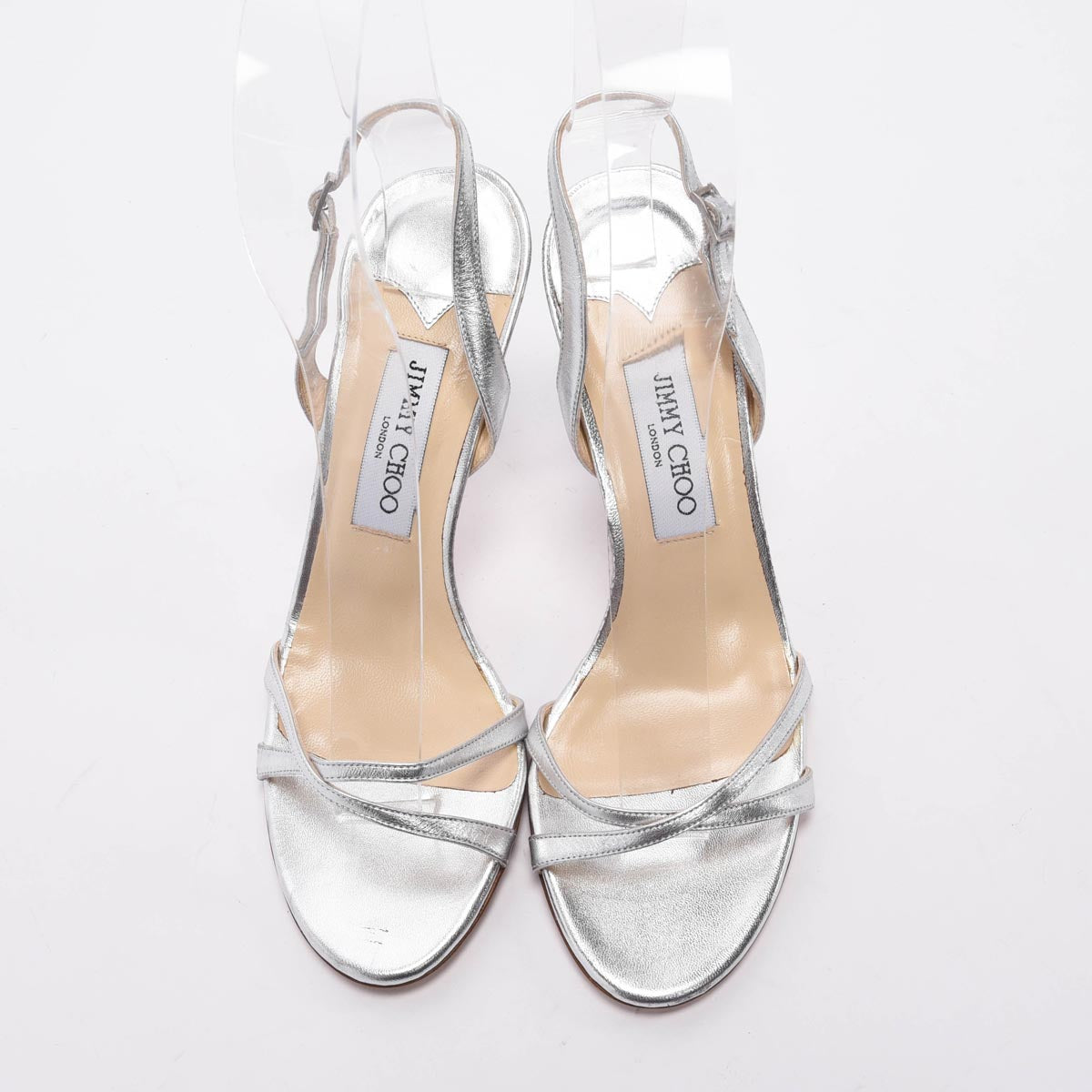 Jimmy Choo Silver Metallic Leather Strappy Sandals 38.5