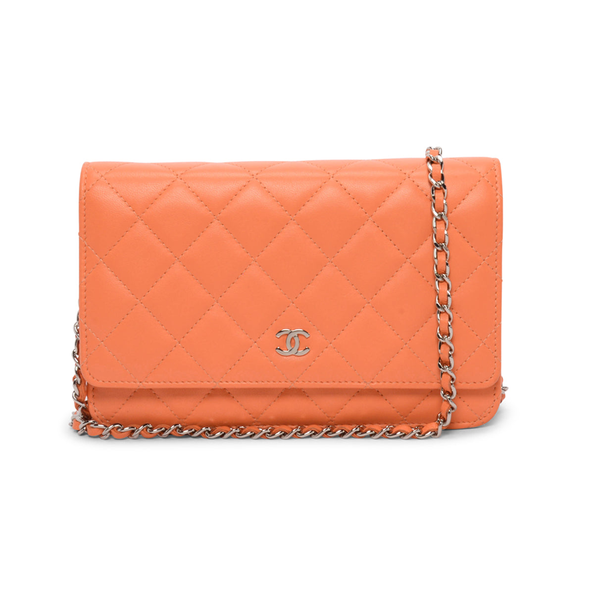 Chanel Light Orange Lambskin Wallet on Chain