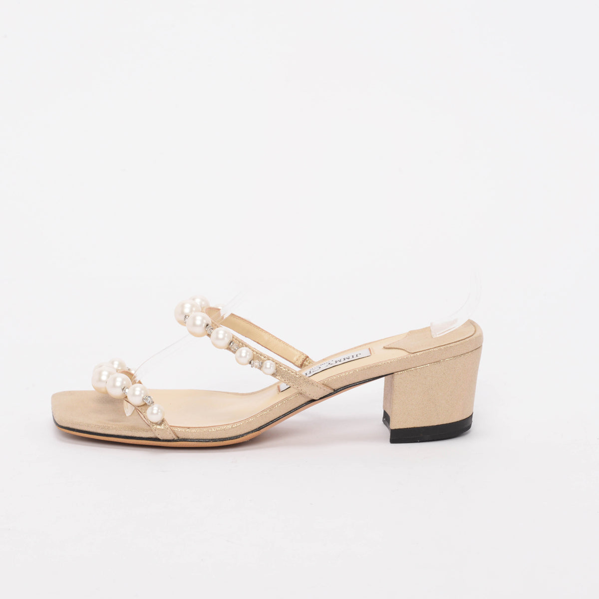 Jimmy Choo Gold Shimmer Suede Pearl Embellished Amara Sandals 38