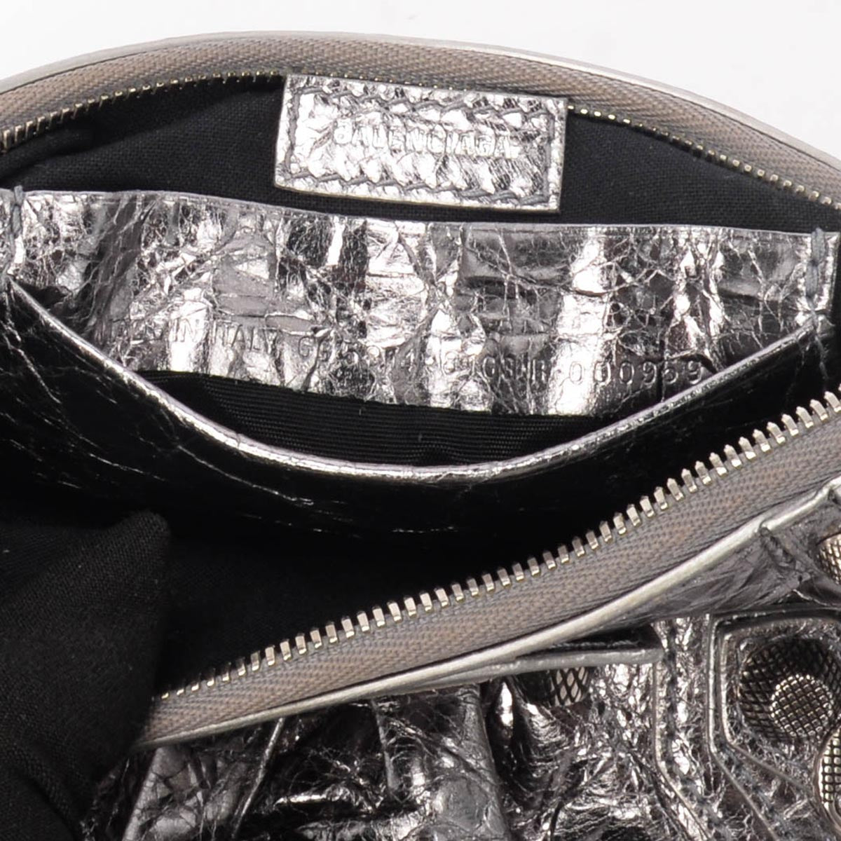 Balenciaga Silver Metallic Lambskin Le Cagole Mini Bag with Chain