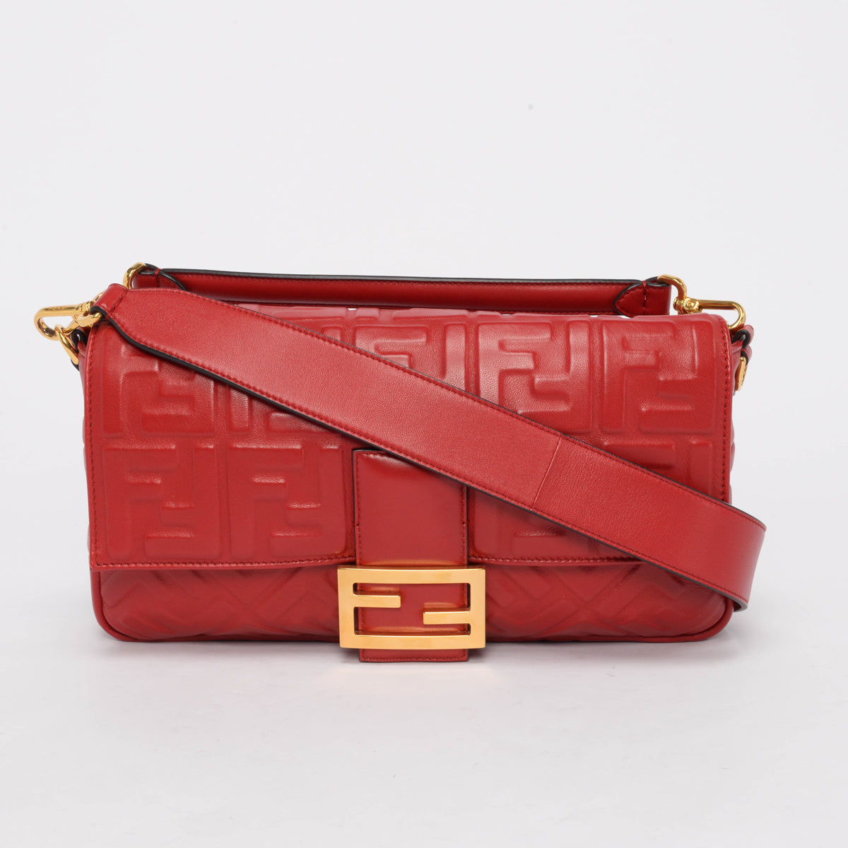 Fendi Strawberry Lambskin FF 1974 Embossed Large Baguette