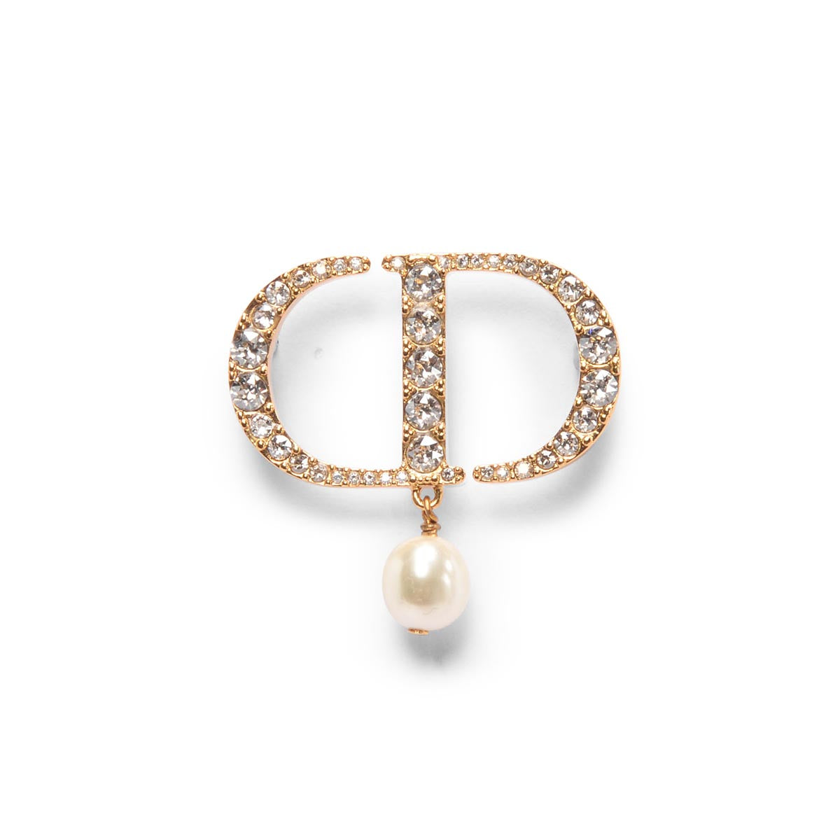 Dior Gold Crystal & Pearl Petit CD Brooch