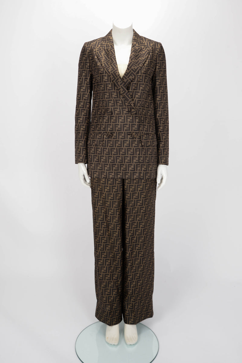 Fendi Tobacco Silk FF Monogram Pleated Pants IT 36