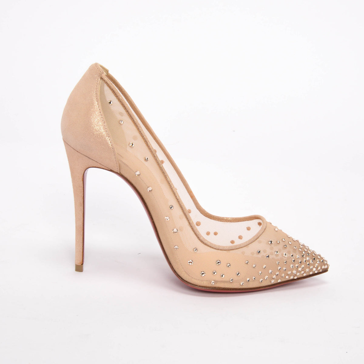Christian Louboutin Nude Mesh & Suede Follies Strass 100 Pumps 36.5