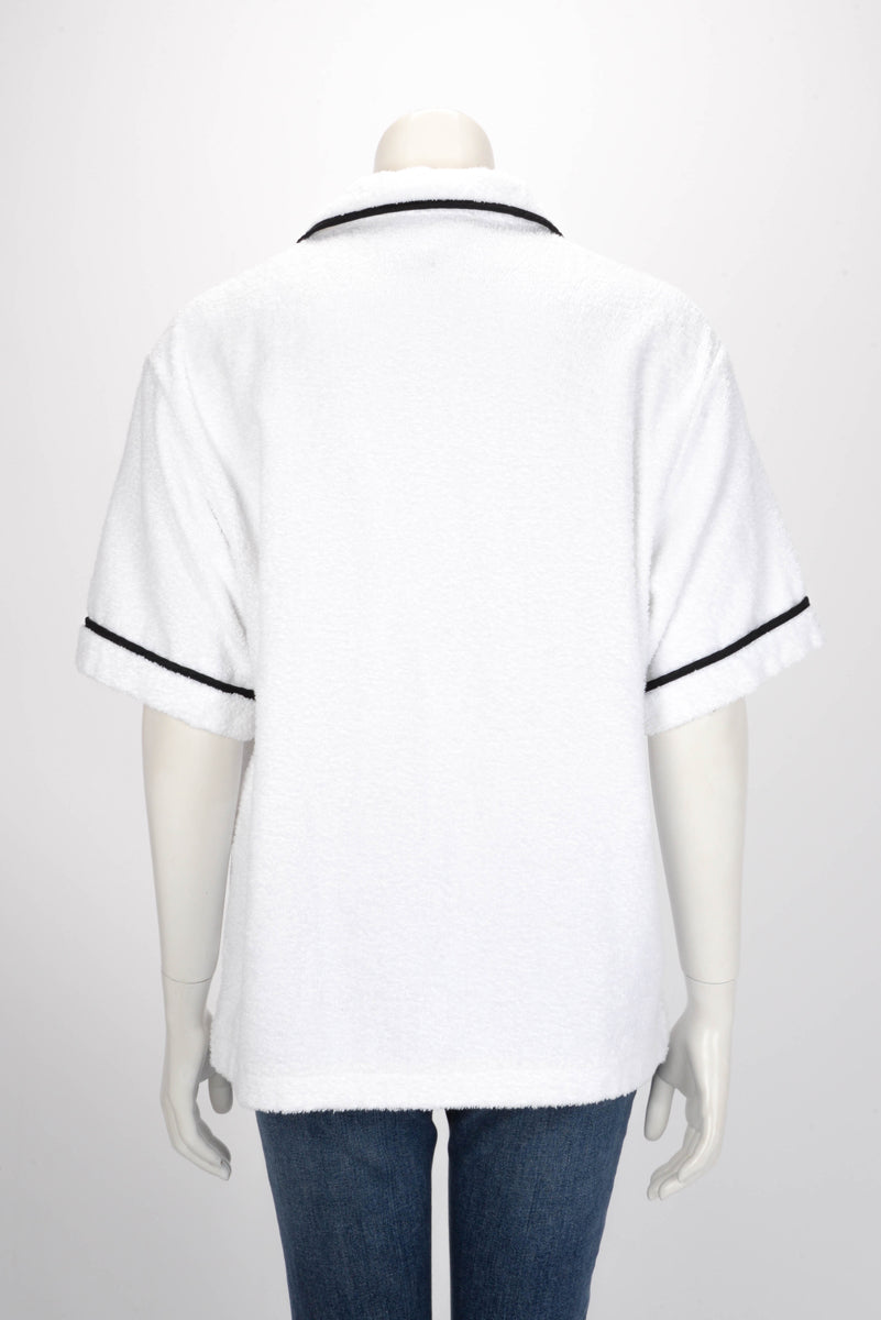 Prada White Terry Cotton Logo Plaque Shirt L