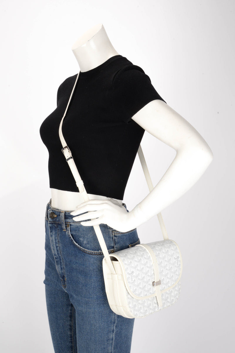 Goyard White Goyardine & Calfskin Belvedere PM