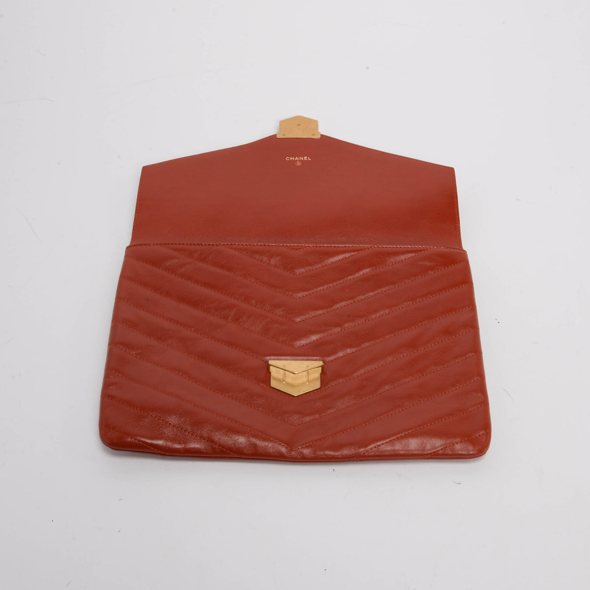 Chanel Red Chevron Calfskin Medal Envelope Clutch