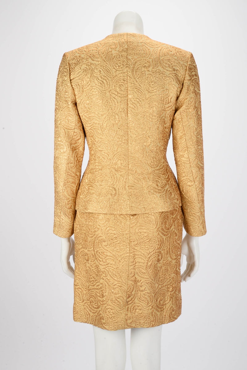 Yves Saint Laurent Gold Jacquard Brocade Skirt Suit