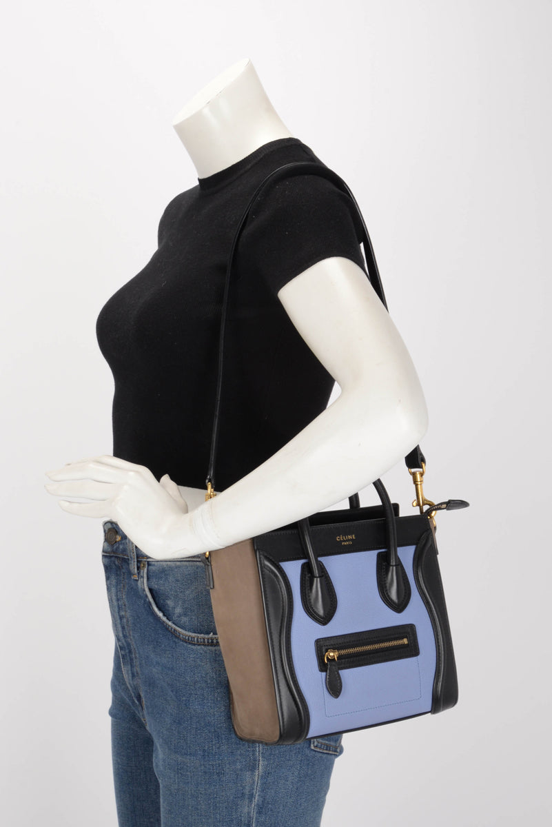 Celine Tri-Colour Drummed Calfskin & Nubuck Nano Luggage Tote