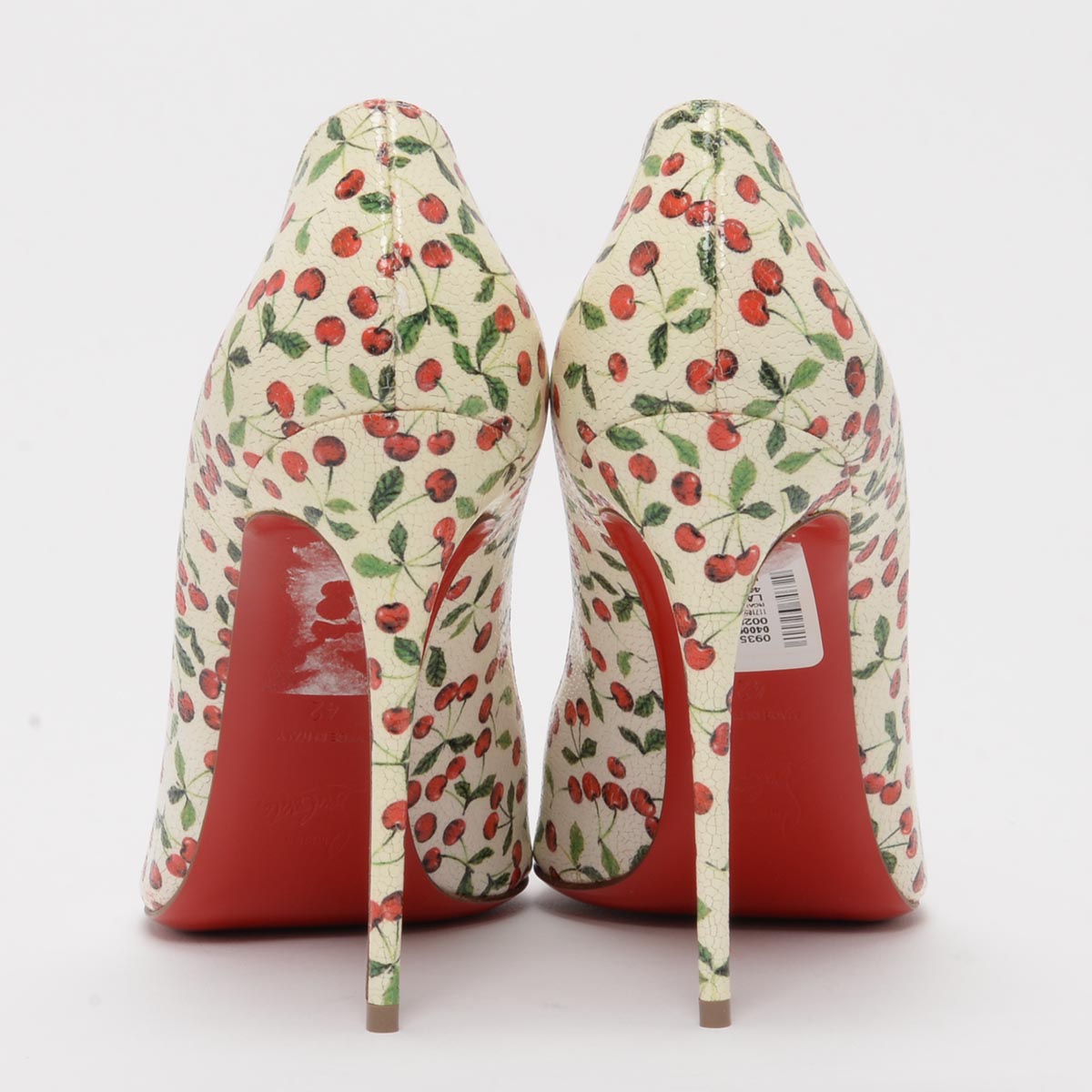Christian Louboutin White Cherry Print Pigalle Follies 100 Pumps 42