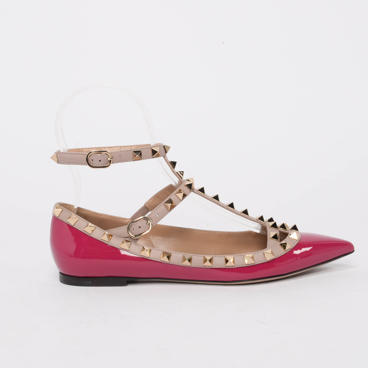 Valentino Deep Cyclamen Rockstud Cage Ballerina Flats 36.5