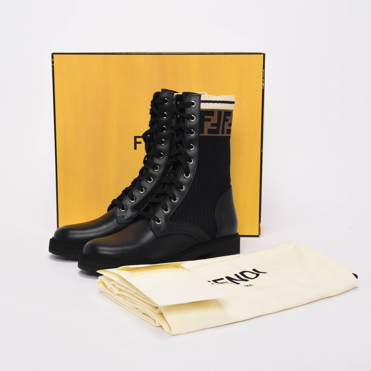 Fendi Black Calfskin Rockoko Biker Boots 39
