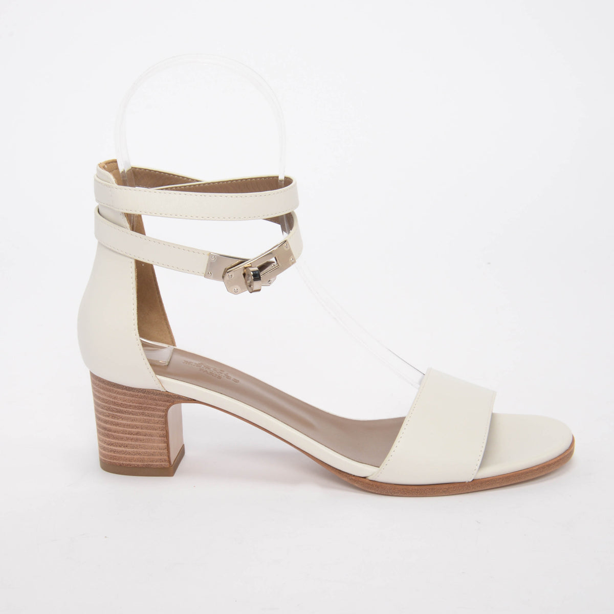 Hermes White Calfskin Manege Sandals 38