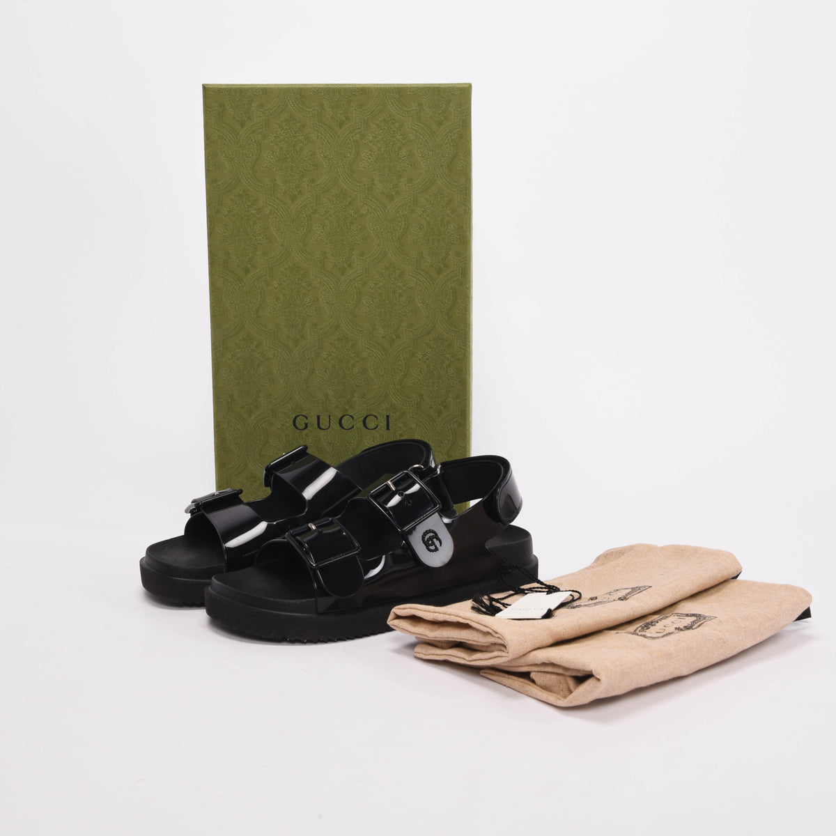 Gucci Black Rubber GG Isla Sandals 37