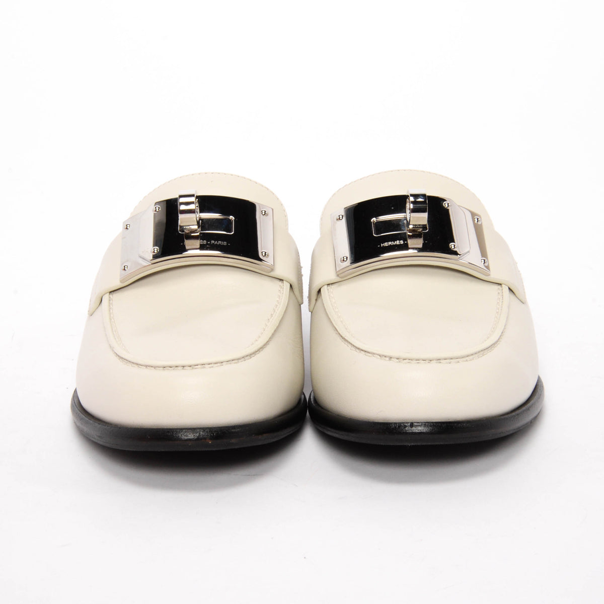 Hermes Blanc de Paris Calfskin Lota Mules 36