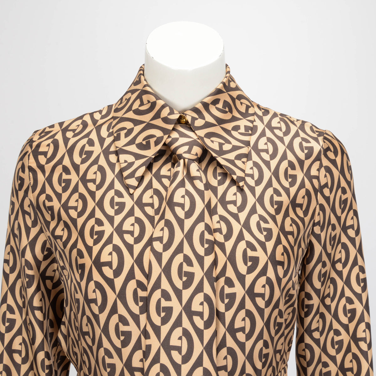 Gucci Brown Silk G Rhombus Print Dress It 40