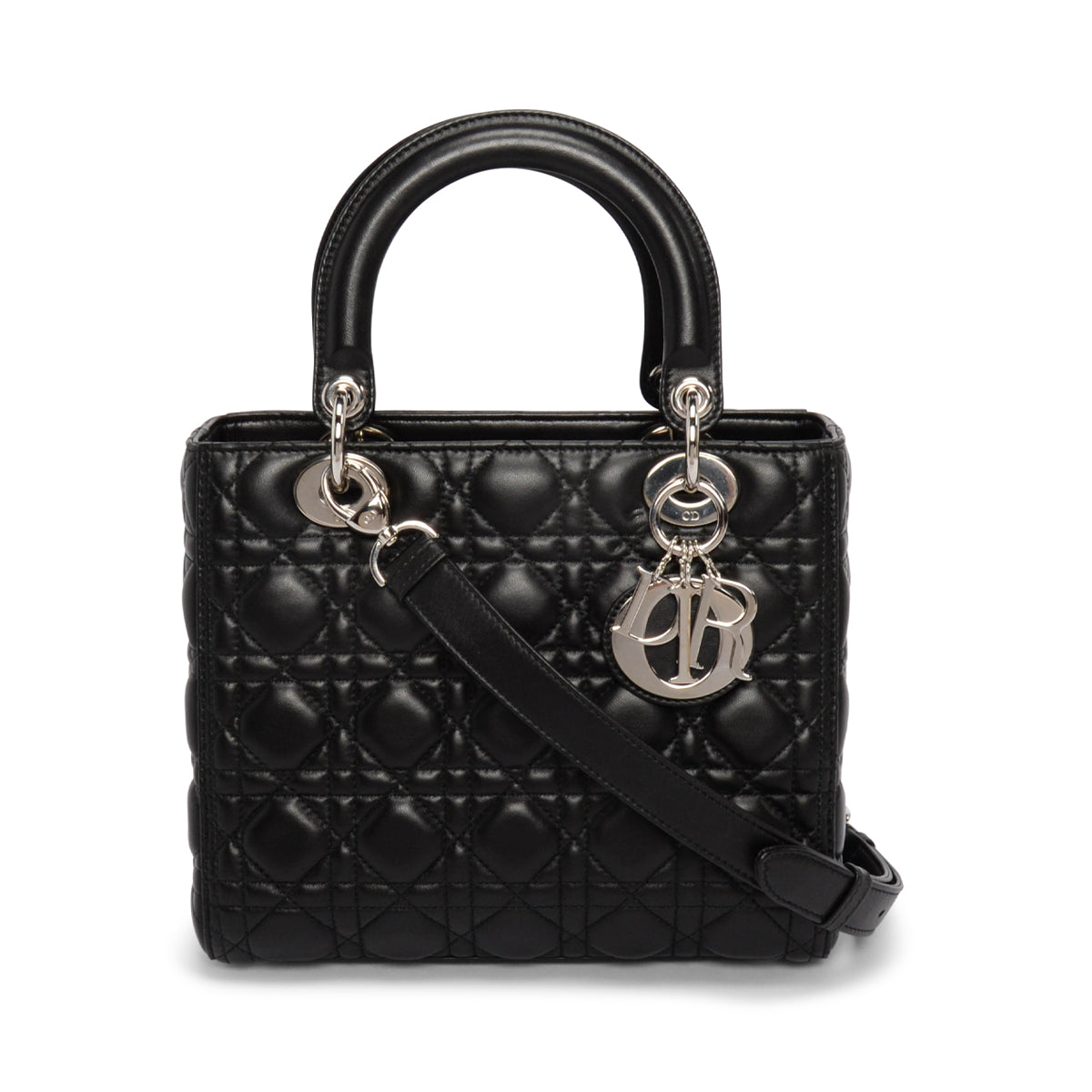 Dior Black Lambskin Cannage Medium Lady Dior Bag