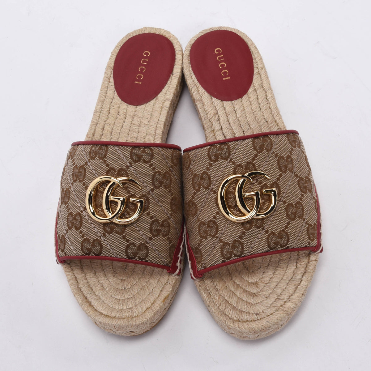 Gucci Cherry Diagonal GG Marmont Espadrille Slides 37.5