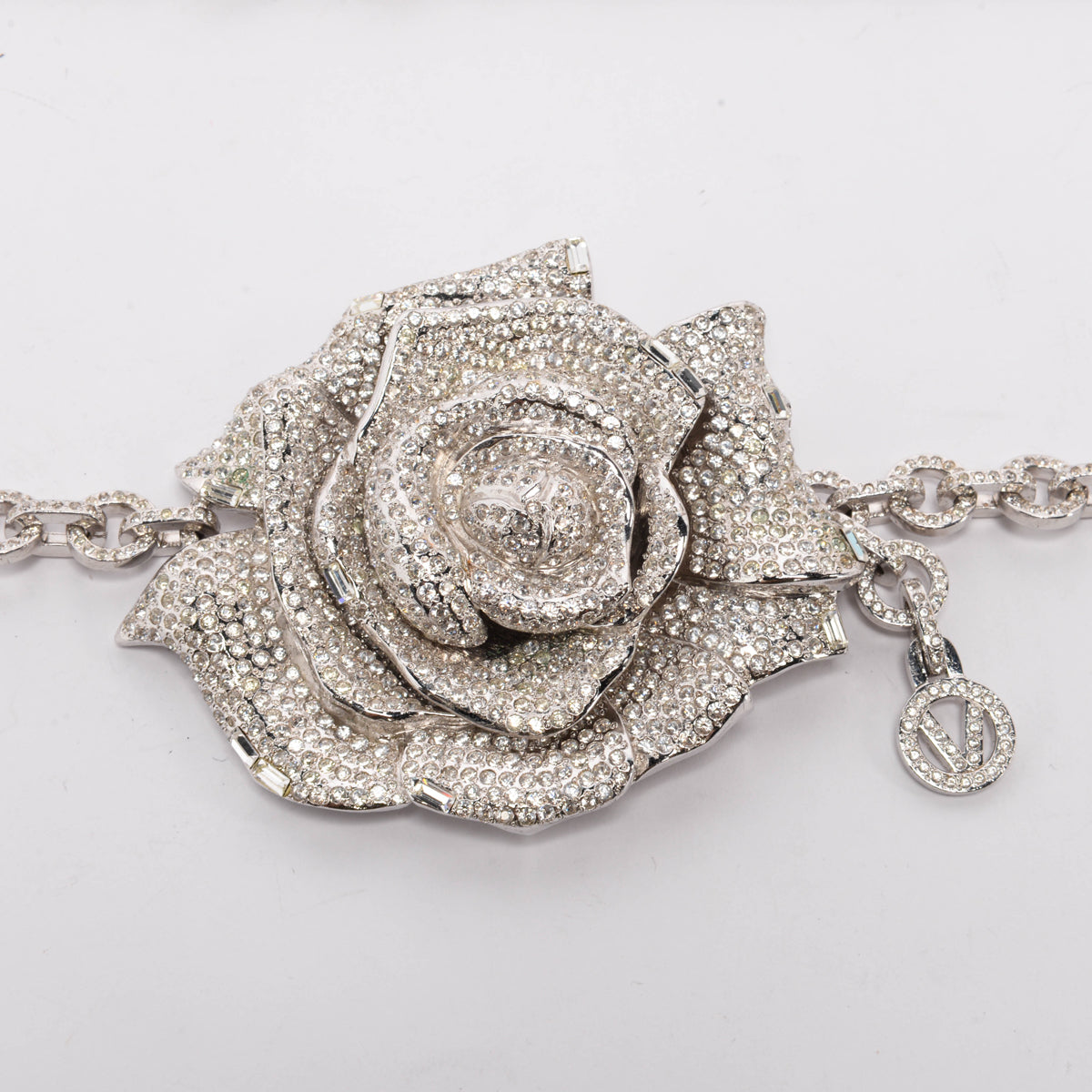 Valentino Silver Crystal Rose Chain Belt