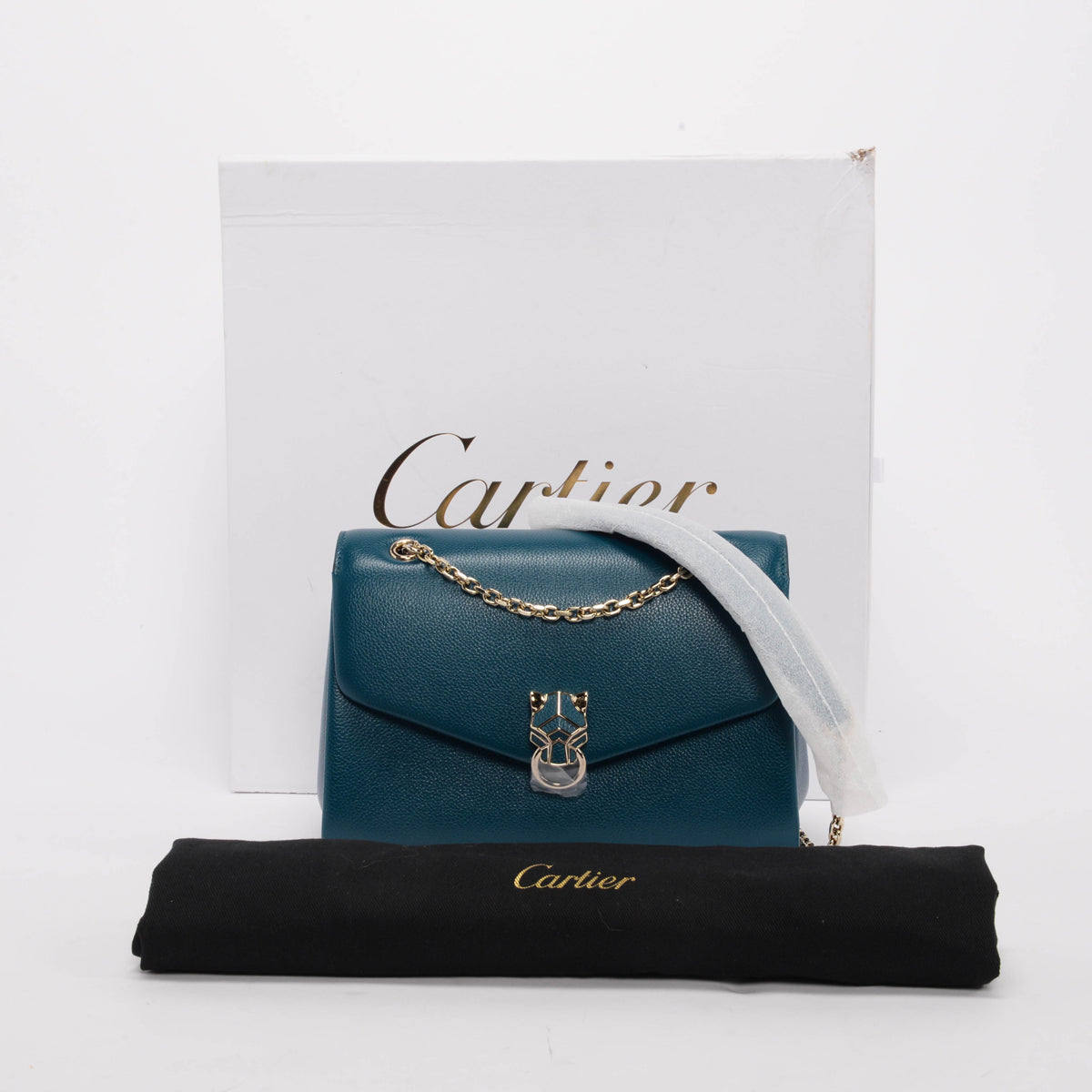 Cartier Teal Grained Calfskin Small Panthere de Cartier Bag