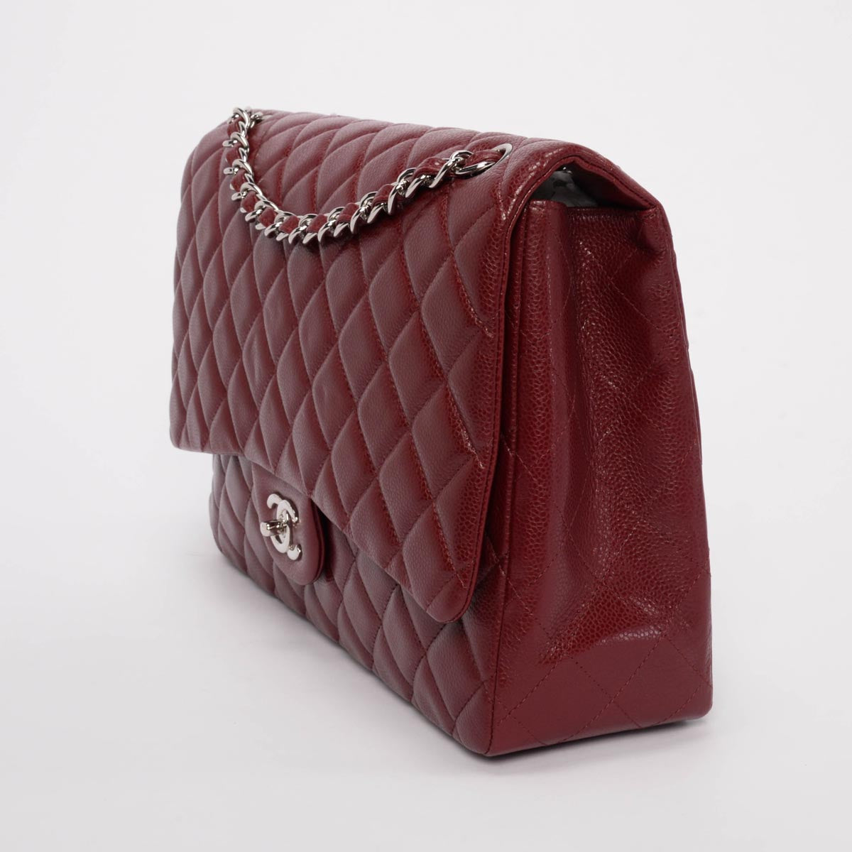 Chanel Dark Red Caviar Maxi Single Flap Bag